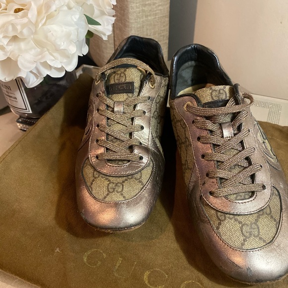 Gucci Leather Trimmed Logo Print Casual Shoes 38 - Picture 3 of 8